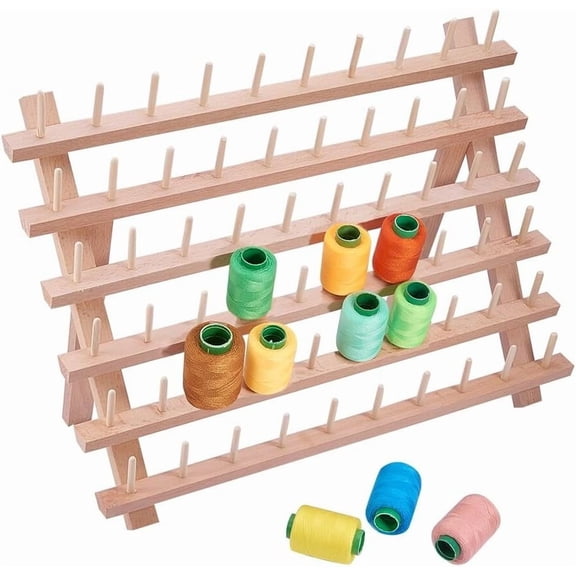 60 Spool Wooden Thread Rack and Organizer for Sewing Quilting Embroidery BurlyWood