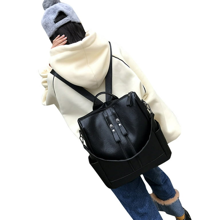 Leather Cool Backpack: Multi Pocket Big Travel Bag for Women