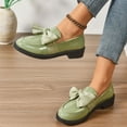 thumbnail image 5 of Women Bow Pumps Shoes Round Closed Toe Slip On Oxford Loafer Shoes Patent Leather Mid Block Heels Dress Loafer Two-Toned Office Work Penny Loafers Green Women Sandal, 5 of 8