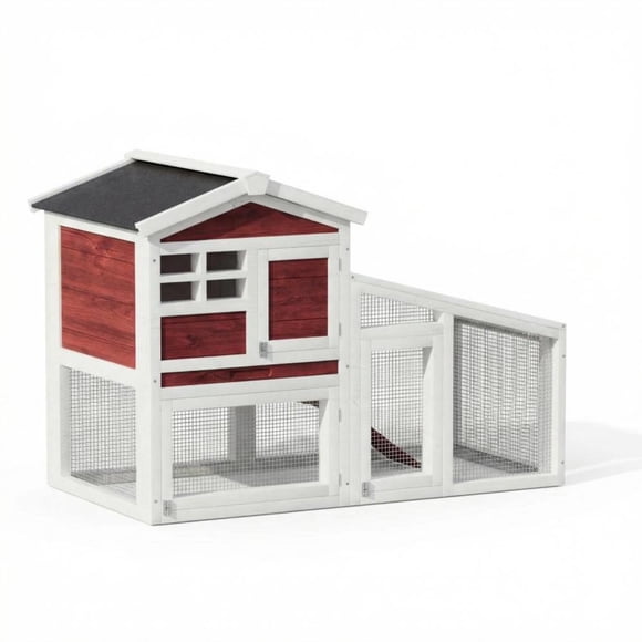 Ourlova Double Layer Rabbit Hutch – 53.2"l Wooden Bunny Cage with Run Removable Tray Weatherproof
