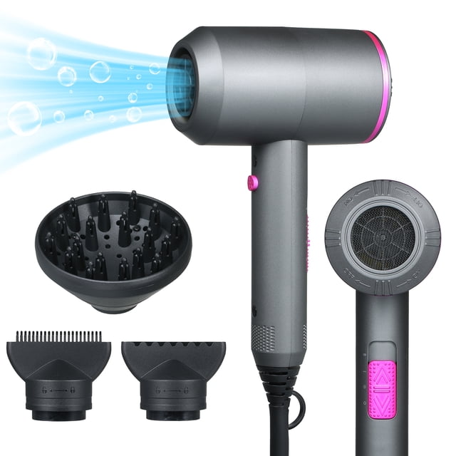 Zootealy Hair Dryer with Ionic Tech Quick Drying 3 Nozzles Diffusers 3 Heat Settings & 2 Speed Hot / Cold Wind Blow Dryer Portable Hair Styling Tools for Home Salon Travel