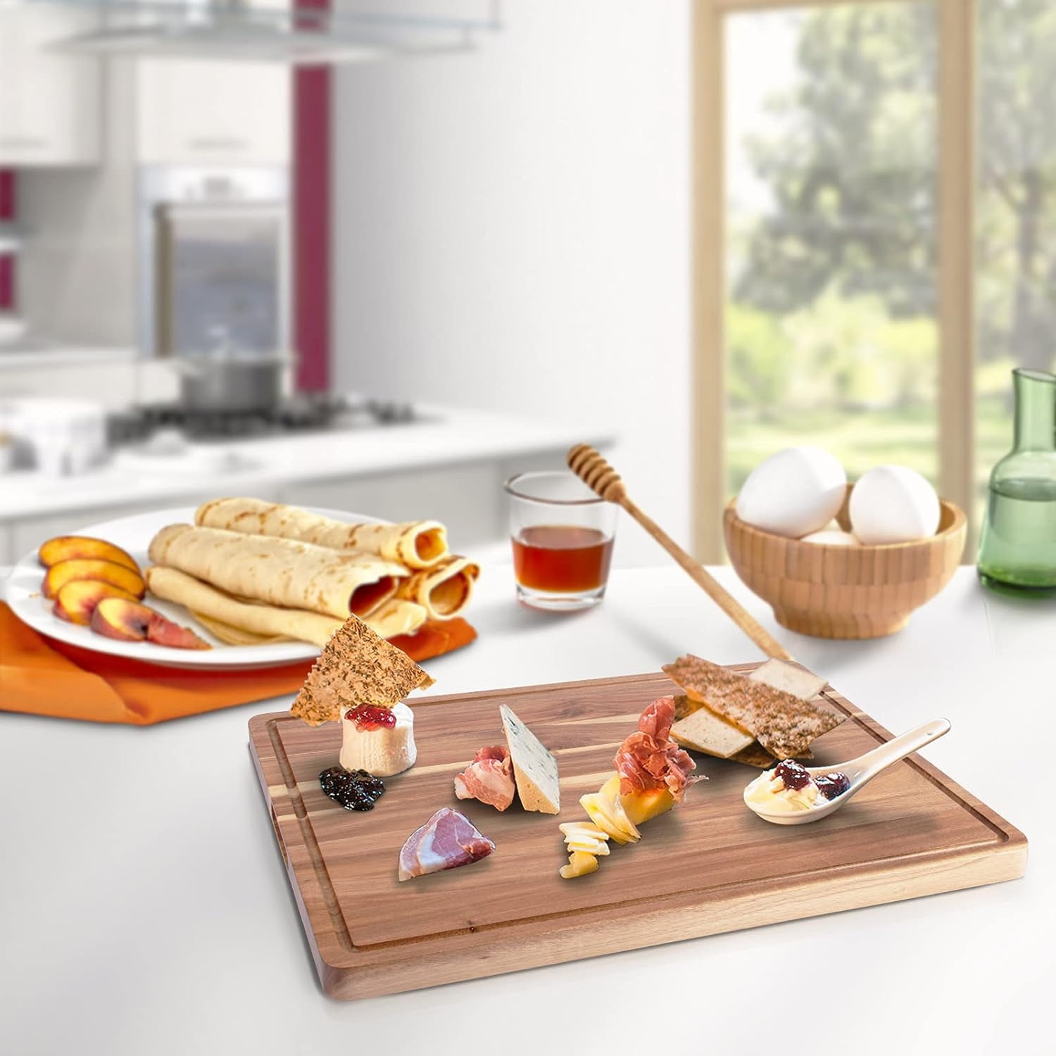 Homhougo Large Acacia Wood Cutting Boards for Kitchen, 24 x 18 Inch Extra Large Wooden Cutting Board with Juice Groove, Reversible Butcher Block Cutting Board for Meat and Veggies