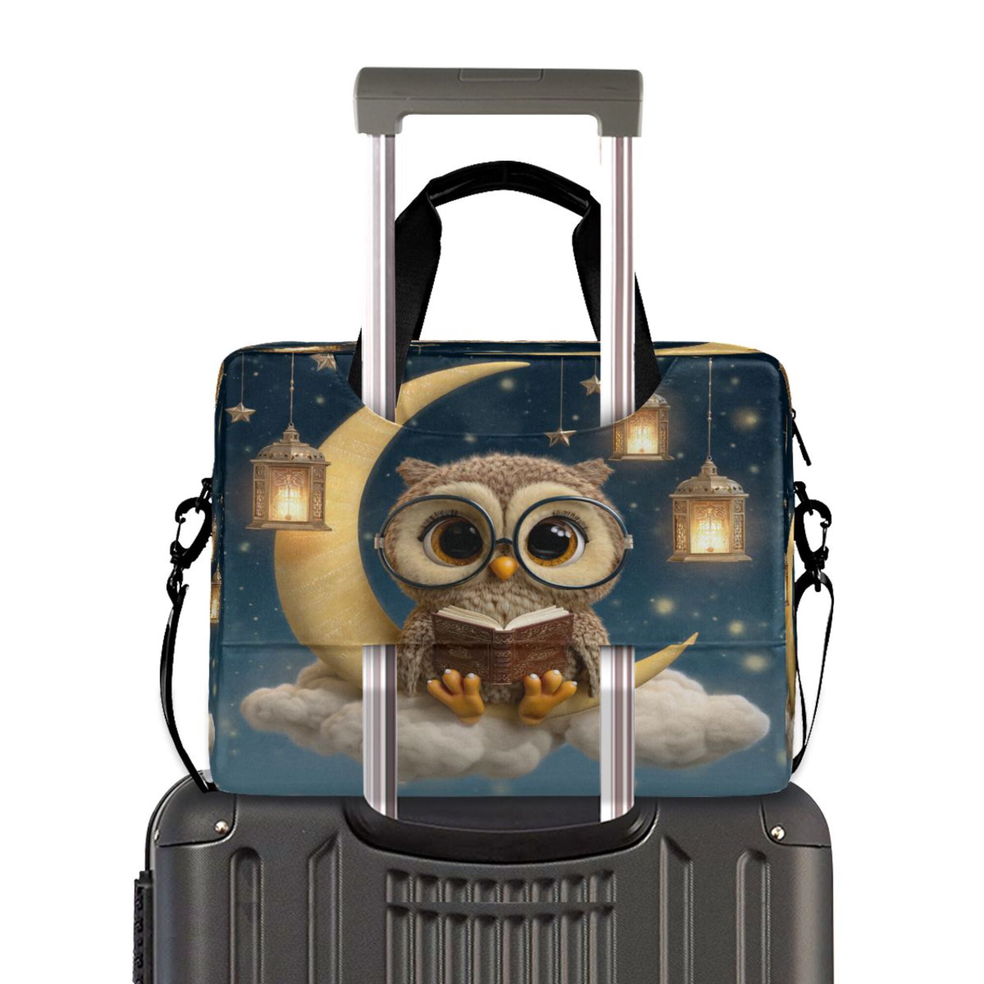 16" Laptop Briefcase, Detachable Anti-Slip Shoulder Strap, Multi-Compartment Work Travel Bag Cute Owl