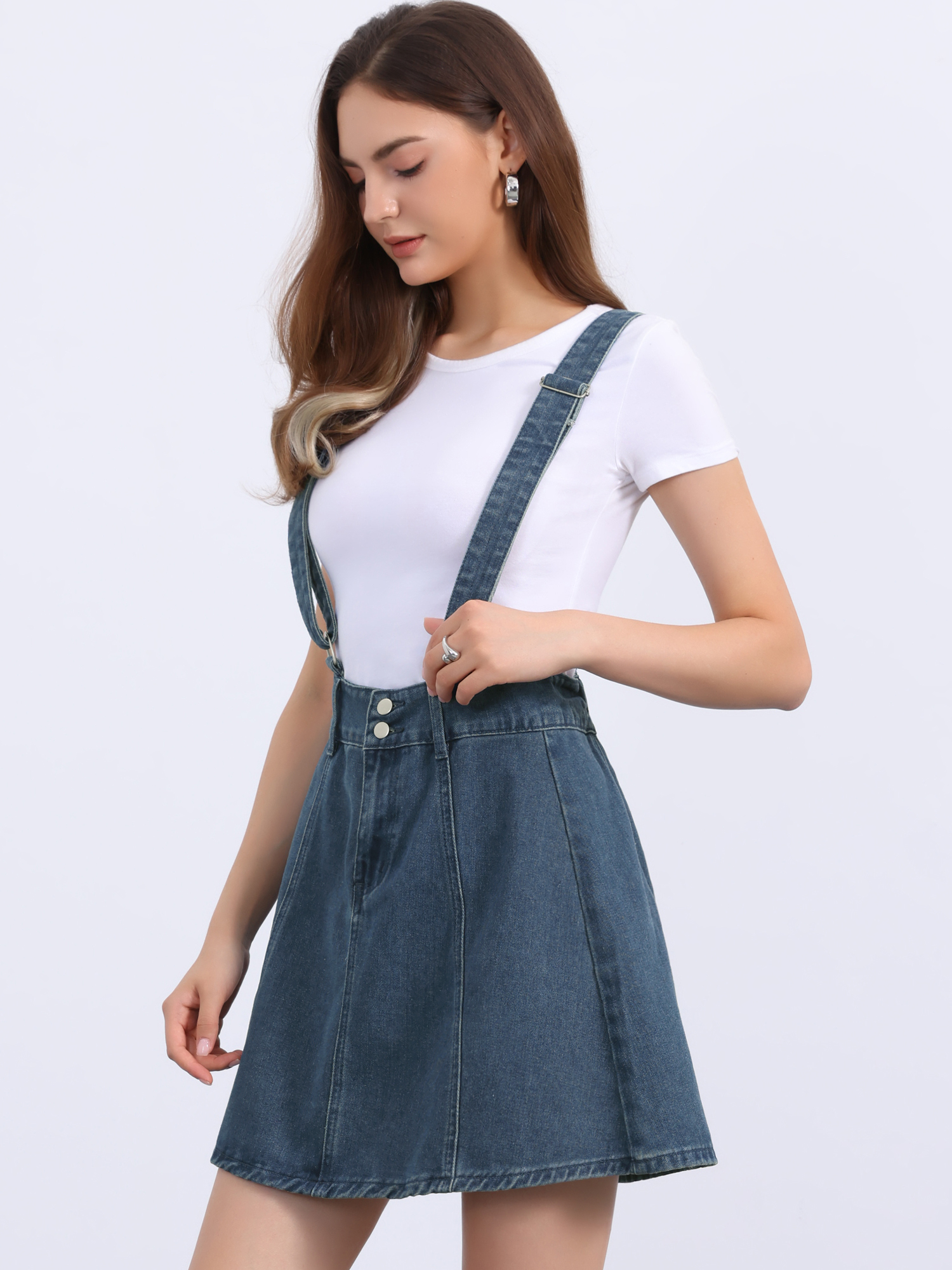 DARING DIVA Women's Overall Adjustable Strap Suspender Washed Jean Skirts S Vintage Blue
