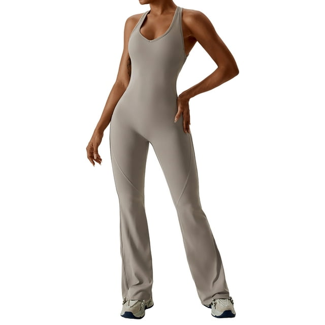 Lucakuins Mono de entrenamiento para mujer, sin mangas, cuello en U, sin espalda, hueco, sólido, delgado, mono de yoga Lucakuins moda