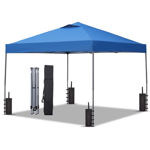 Ainfox 10x10 ft One Push Pop Up Canopy Tent with 4 Weighted Bags, Instant Outdoor Shade Shelter,Waterproof UV Protection Gazebo,Blue