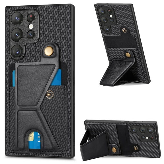 For Samsung Galaxy S23 Ultra 5G Carbon Fiber Wallet Flip Card Holder Phone Case