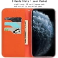 thumbnail image 2 of iPhone 11 Pro Genuine Cowhide Leather Wallet Case,Headset Winder,Flip Folio Magnetic Closure,Card Holder Slots,Kickstand,Cash Pockets Wrist Strap Cover Case for iPhone 11 Pro,5.8",Orange, 2 of 9