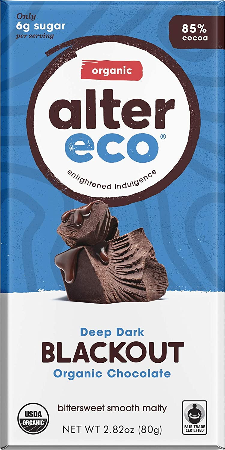 Alter Eco | Dark Blackout | 85% Pure Dark Cocoa, Fair Trade, Organic, Non-GMO, Gluten Free Dark Chocolate Bar, Single Bar