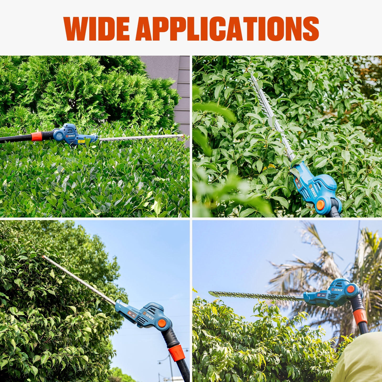 SENIX 20 Volt Max* Cordless Pole Hedge Trimmer 21-inch Blade Length with Adjustable Head & Telescoping Shaft, Battery & Charger included, HTPX2-M