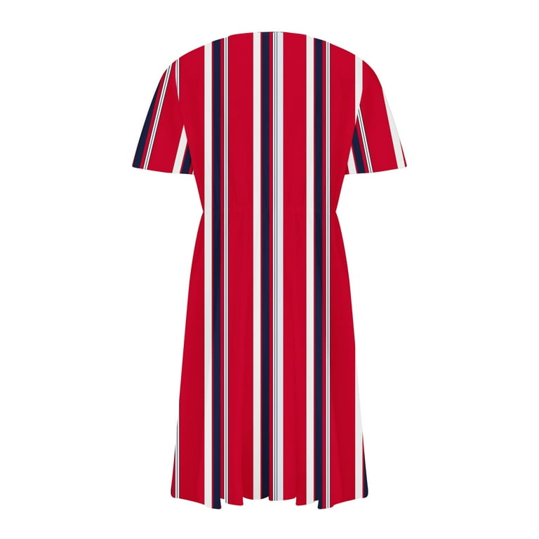 SMihono Women's Summer Plus Size Shirt Dress Business Stripe Sundress Wrap  V-Neck Loose Casual Peasant Swing Smocked Ruffle Short Sleeve Prom Dress  Maternity Trendy Plus Size Red 14 