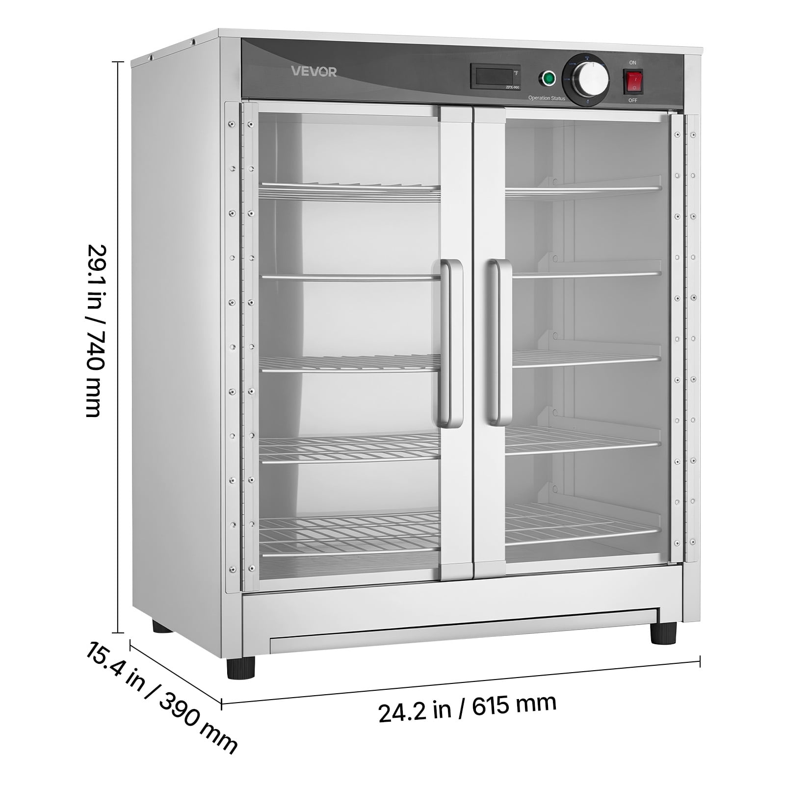 VEVOR Electric Hot Box Food Warmer, 5-Tier Commercial Warming Cabinet with Water Tray, Double-Door and Adjustable Shelves, Stainless Steel Food Warmer Cabinet, for Restaurant, Kitchen, Pizza, Chicken