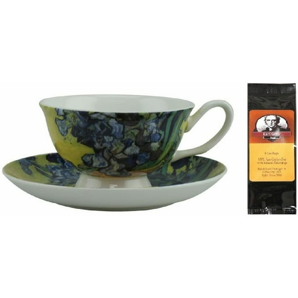 Van Gogh Irises Tea Cup and Saucer in Box and 6 Tea Bags, Bundle 2 Items