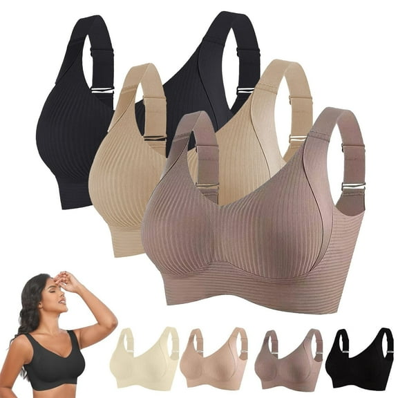 Hugcore 3-Pack Lift Support Bras - Wire-Free Anti-Sagging for Mature Women, Front Closure Seamless Comfort, G M