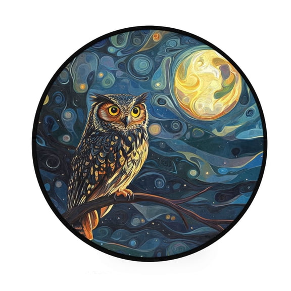 BZSMCE Round Decorative Floor Mat Nocturnal Wisdom Pattern 36.2IN