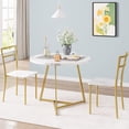 thumbnail image 1 of Dining Table Set for 2, Round Kitchen Table and Chairs for 2, Modern Dining Room Table Set with 2 Metal and Wood Chairs, Kitchen Table Set for Small Space, Apartment, Marble White and Gold, 1 of 8