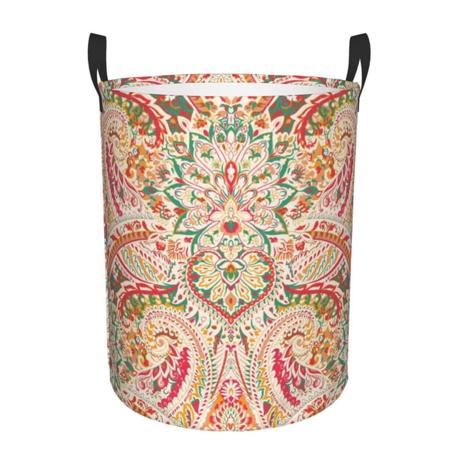Balery Indian Paisley 1 Cesta de ropa redonda con asas, impermeable, independiente, para ropa, juguetes, dormitorio y familia-Small