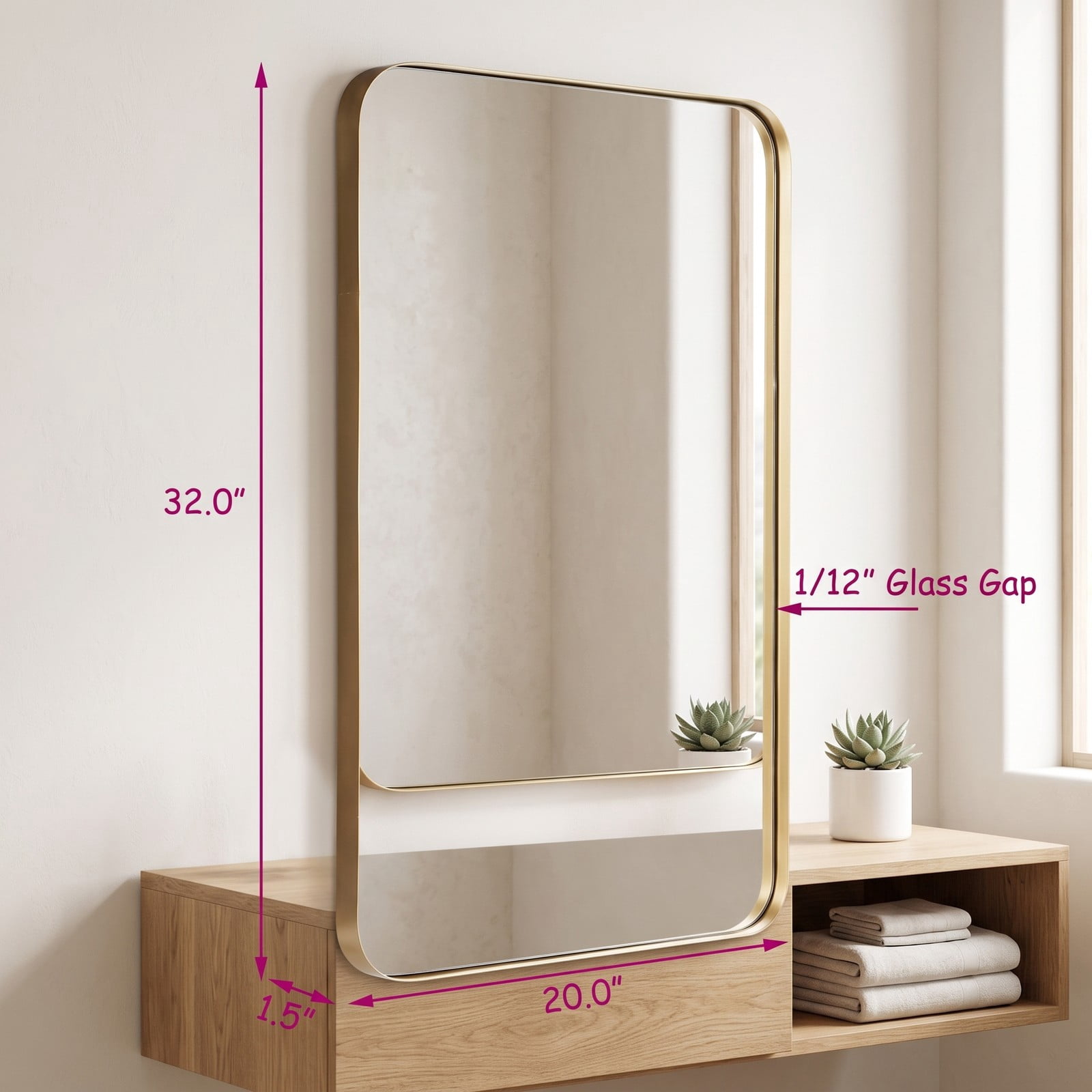 ALPULON 32 x 20 Inch Metal Frame Rectangle Wall Mirror, Wall-Mounted Bathroom Vanity Mirror with Explosion-Proof HD Glass for Entryway Living Room Bedroom Hallway, Gold
