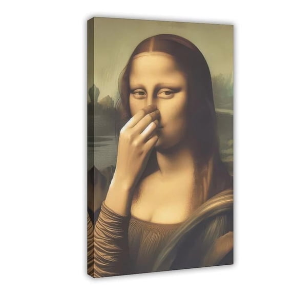 Mimics Mona Lisa Bathroom Wall Art Decoration Covering Her Nose Vintage Stink Poster Printed Toilet Humorous And Funny Da Vinci Inspired Fun Canvas Painting Wall Decoration Family Bedroom Kitche