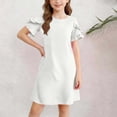 thumbnail image 2 of Shachafan Girls Summer Dresses Short Sleeve Casual Round Neck Straight Beach Dress With Ruffle Daily Use Dress for Girls, 2 of 4
