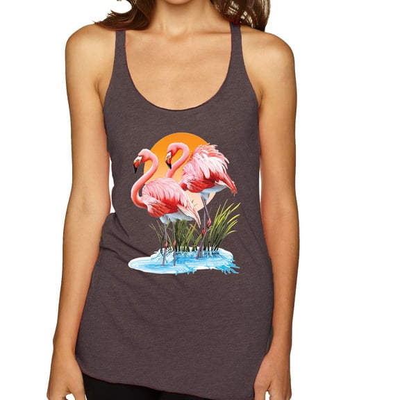 Wild Bobby, Flamingo Love Print, Animal Lover, Women Tri-Blend Racerback Tank Top, Brown, Small