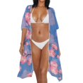 thumbnail image 3 of HELLHERO Lightweight and Breathable Long Kimono Cover Ups for Swimwear Women for Summer Polyester Sexy Beach Cover Up Blue Plum Blossom, 3 of 6