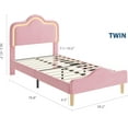 thumbnail image 2 of Twin Size Velvet LED Bed Frame with Adjustable Headboard, Princess Platform Bedframe for Girls, No Box Spring Needed, Rose, 2 of 6