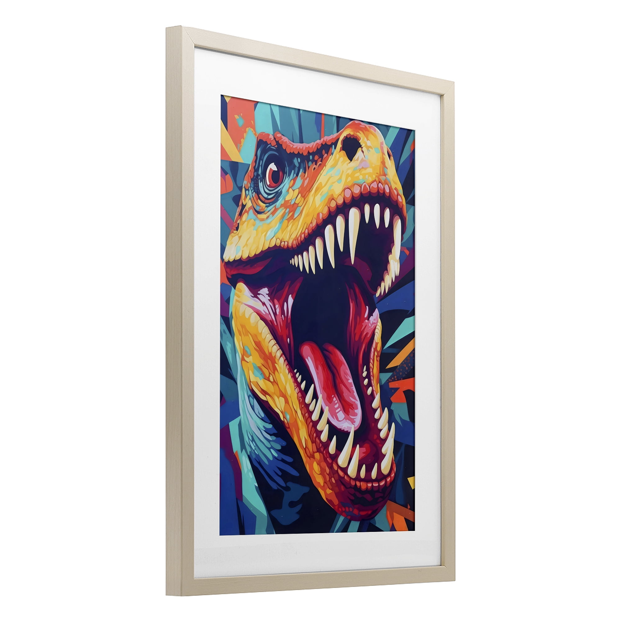 Stupell Industries Pop Style Raptor Dino Birch Framed Print Under Glass, design by Creative Studio