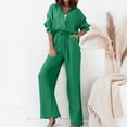 thumbnail image 2 of Fgnfyis Women's Two Piece Outfits Set Long Si Button Down Shirt Blouse Top Drawstring Wide Leg Pants Solid Color Tracksuit Matching Sets Women Clothing Trousers Sets Green XL, 2 of 6