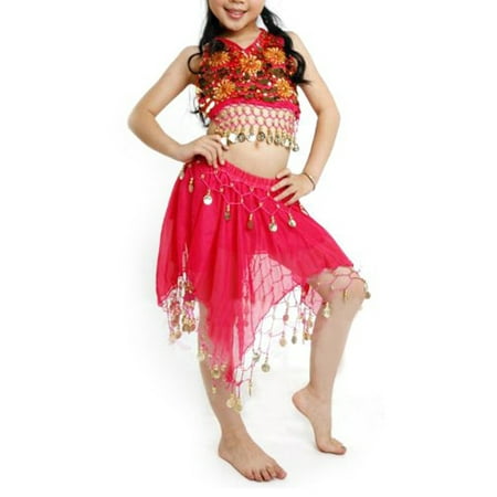 BellyLady Kid Egyptian Belly Dance Costume, Skirt & Halter Top Sets, Rose Red
