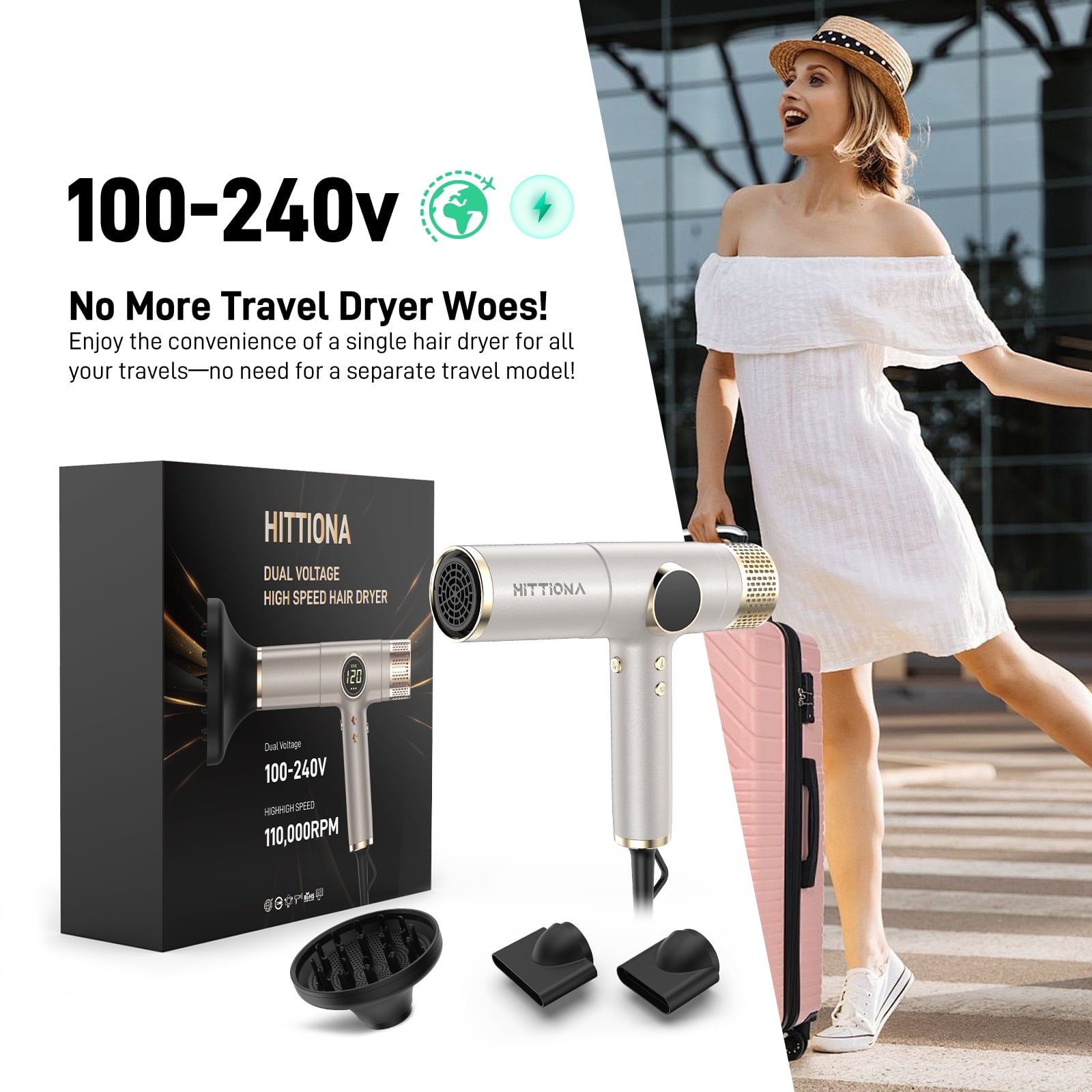 Dual Voltage Hair Dryer with Diffuser