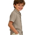 thumbnail image 6 of GiLiling Boys Button Down Shirt Cotton Short Sleeve Shirt Solid Summer Beach Shirt with Pocket (Khaki, 9-10 Years), 6 of 8