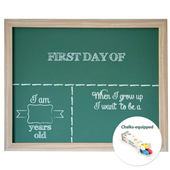AzulHome Chalkboard with Chalks First Day of School Sign, 14 x 11 Inch Back to School Sign, Kindergarten Photo Props, Framed Chalkboard for Home Wall Décor