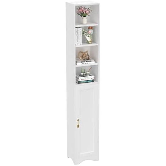71 Inch Tall Storage Cabinet - 6 Adjustable Shelves, Bottom Enclosed Storage, Elevated Moisture-Proof Base, Organizer for Bathroom Kitchen Pantry-White