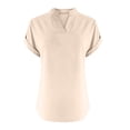 thumbnail image 5 of WULMLEO Linen Tops for Women Cotton Shirts Womens Short Sleeve Trendy Summer Casual Basic Tees V Neck Shirt Layering Fitted Tshirt Beige 2XL, 5 of 6