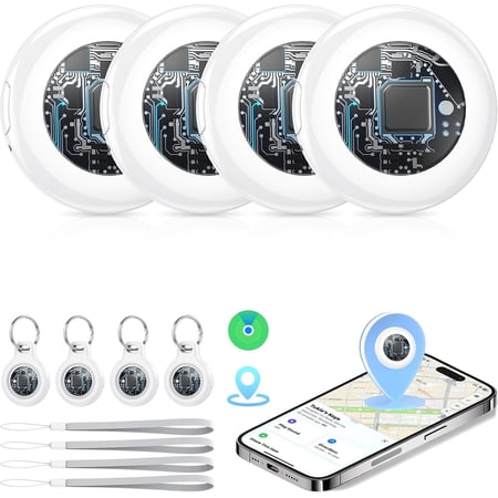 2026 New [ MFi Certified] (iOS Only) Tracker Tags-4 Pack, Bluetooth 5.3 GPS Tracker for Find My, Replaceable Battery, 100dB Key Finder and Item Locator for Car, Keys, Luggage, White
