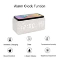 thumbnail image 3 of Lancoon Wooden LED Alarm Clock with Wireless Charging Temperature and Humidity Display Calendar Adjustable Brightness Sound Control for Bedroom Home Office (White), 3 of 4
