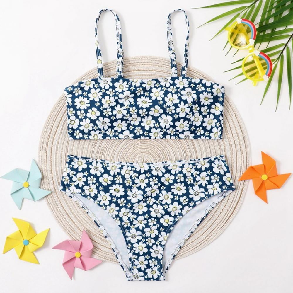 BULLPIANO Girls Summer Swimsuits, Big Girls Bikinis Bathing Suit with Chest Pad, 2 Pieces, Size