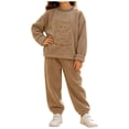 thumbnail image 2 of ITSAME Girls Fleece Outfit Set Crewneck Sweatshirt and Jogger Pants 2-Piece Fall Winter Warm Casual Clothes Brown Size 3T, 2 of 8