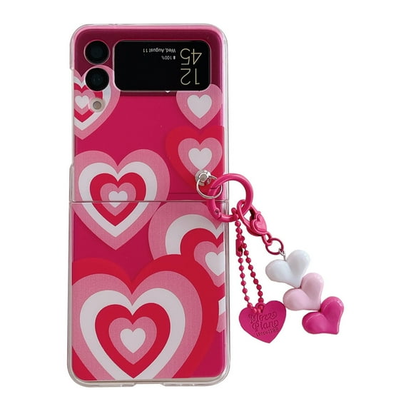 For Samsung Galaxy Z Flip4/3 5G Case Cover, Shockproof Luxury Painted Love PC Slim Hybrid Case Cover With Pandent