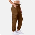 thumbnail image 3 of Women's Casual Cargo Pants Solid Color Drawstring Elastic Waist Multiple Pockets Joggers, Brown, S, 3 of 4