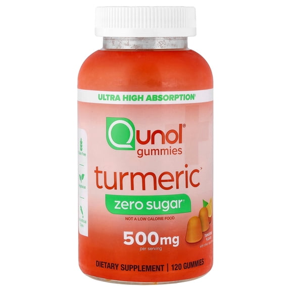 Qunol Turmeric Gummies, Tangerine, Zero Sugar, 120 Gummies (250 mg per Gummy)