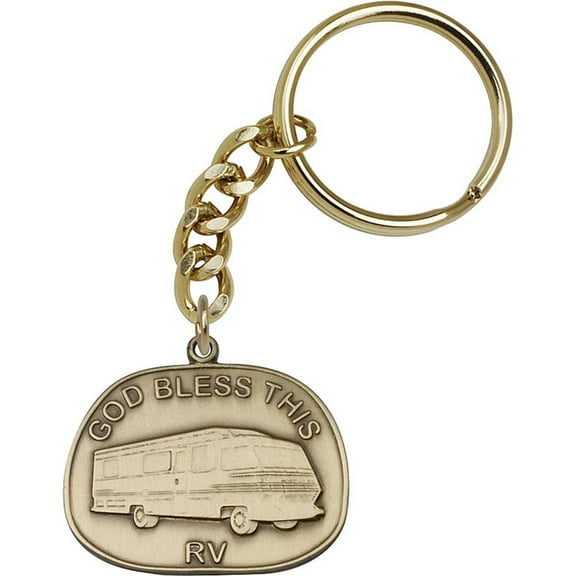 Antique Gold God Bless This Rv Keychain
