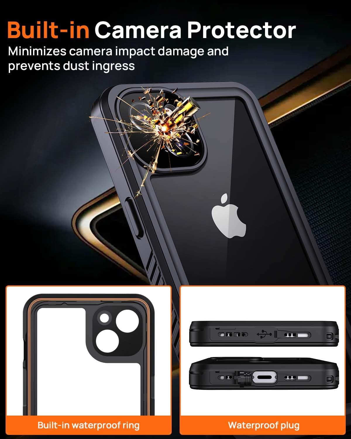 for iPhone 13 Privacy Case, Waterproof Dustproof Shockproof Cases for iPhone 13 with Privacy Screen Protector, Full Body Protective Front and Back Cover for iPhone 13-6.1 inch (Black)