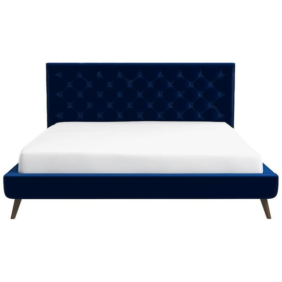 Alice Mid Century Modern Blue Velvet Upholstered King Platform Bed