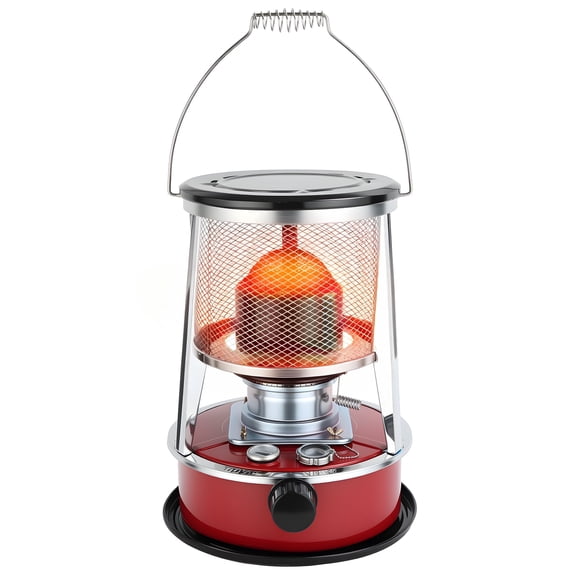 9000BTU Electric-Free Kerosene Heater 4.6L tank for 18-22hrs runtime (0.2-0.24L/H burn). Fast heating, smokeless/low-odor, portable with carry handle.