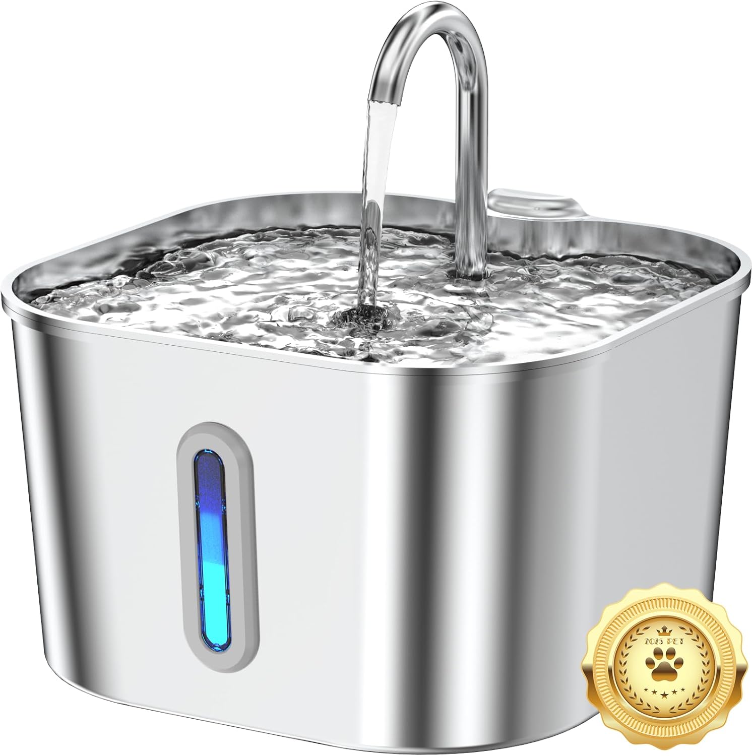 Cat Water Fountain Stainless Steel, 3.2L/108oz Cat Fountain with Large Water Level Window, Pet Water Dispenser with Quiet Pump Ideal for Cats, Dogs and Multi-pet households