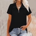 thumbnail image 2 of SXCXLSA Women's Front Zipper TShirt, Casual Solid Color Short Sleeve Summer Top, 2 of 5