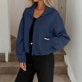 thumbnail image 2 of WTOBBY Women's Fashion Solid Color Baseball Jacket with Long Sleeve, High Neck, Drawstring Hem, and Pockets,Navy XL, 2 of 7