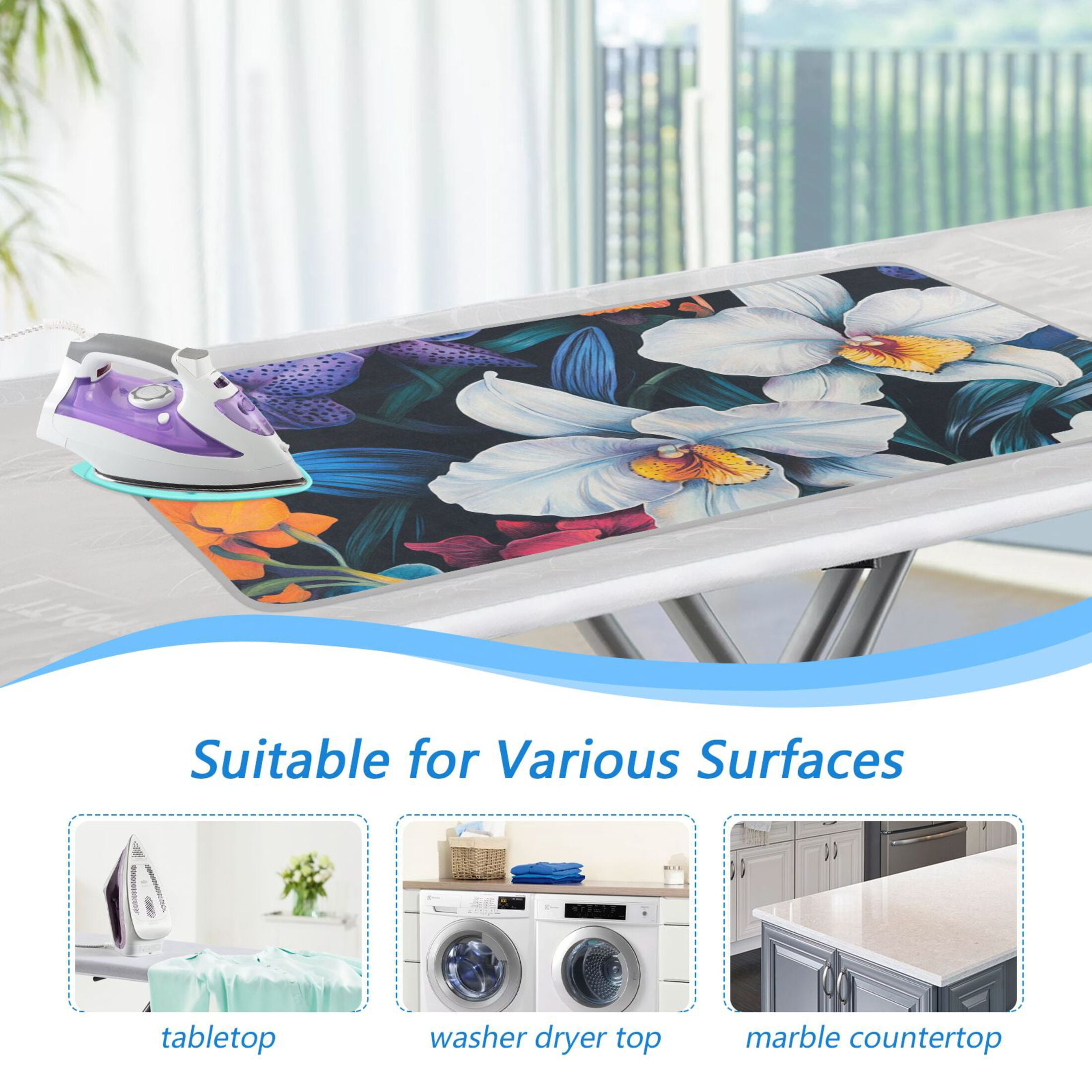Colorful Beautiful Flowers Ironing Mat Blanket for Table Top Travel Portable Ironing Board Pad 47.2x27.6 Inch